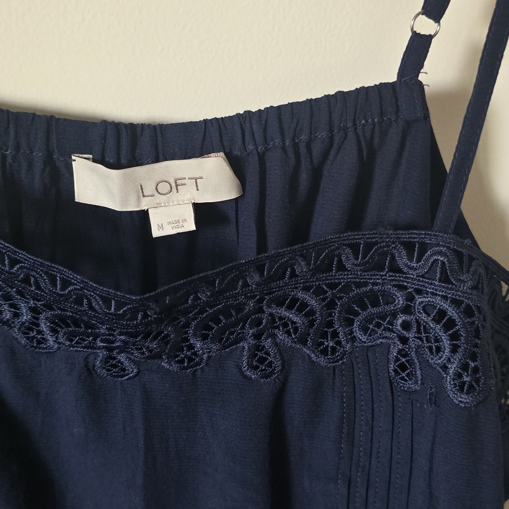 LOFT Navy Crochet Trim Spaghetti Strap Top